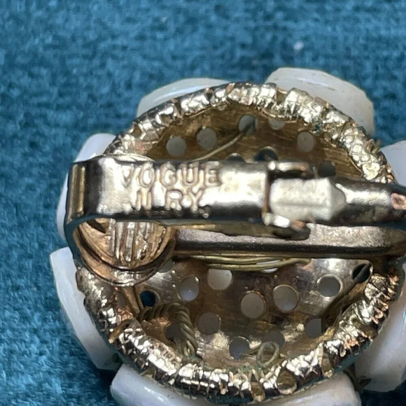 Vintage Vogue Signed Iridescent Flower Beaded Clip Earrings Marked - Picture 5 of 7